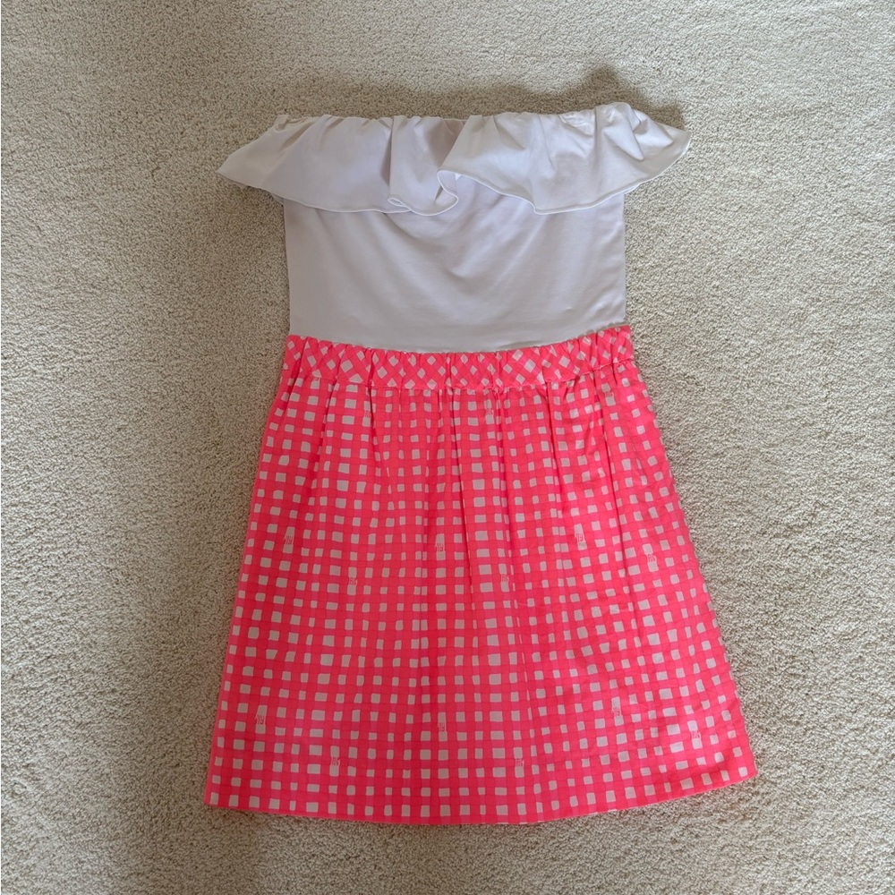 Lilly Pulitzer Strapless Dress in White and Vibrant Pink